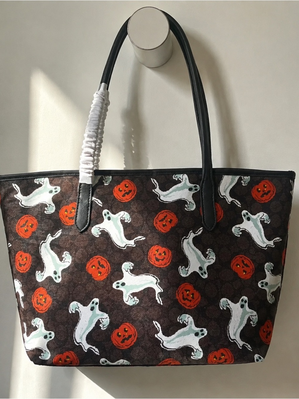 Coach Halloween Ghosts & Pumpkins Tote Bag - Black/Orange